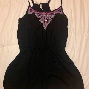 Black Spaghetti Strap Romper with embroidery